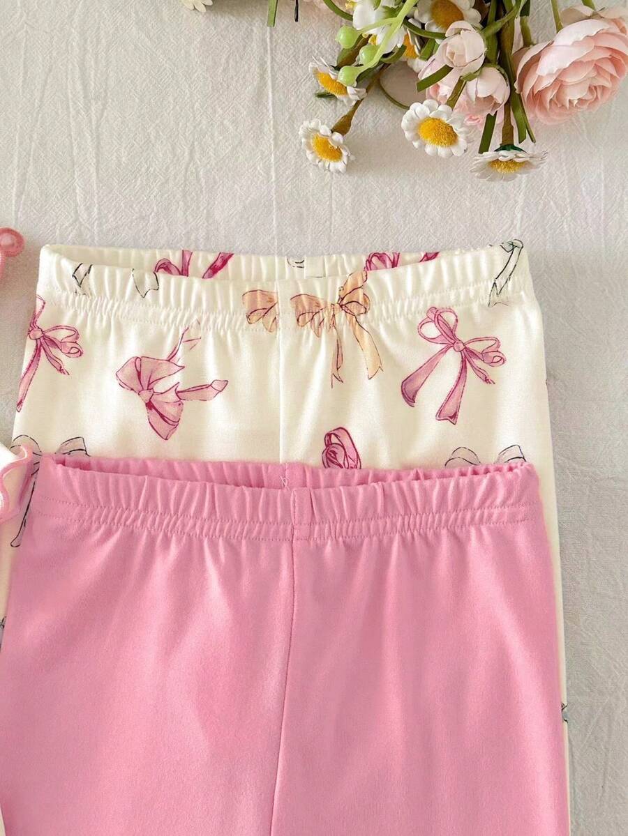 2PCS Baby Daisy Print T-Shirt and Shorts Set for Summer Daily Wear