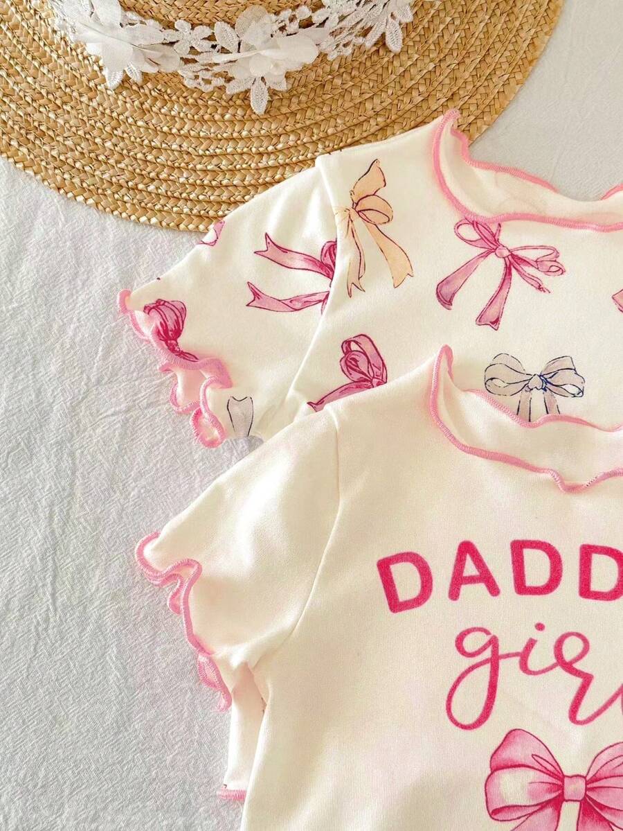 2PCS Baby Daisy Print T-Shirt and Shorts Set for Summer Daily Wear