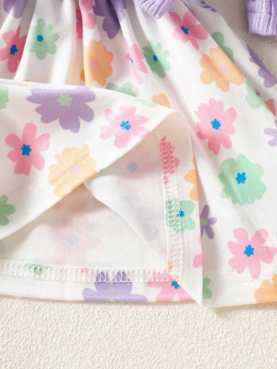 Baby Floral Bow Dress and Headband Set for Sweet Autumn and Winter Daily Wear