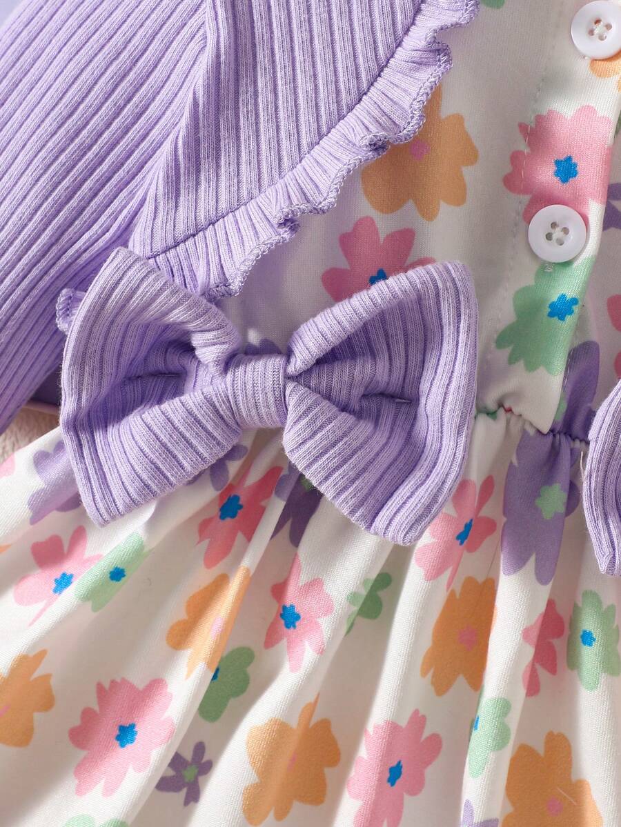Baby Girl Floral Patchwork Dress & Headband Set - Sweet Pink Autumn Outfit