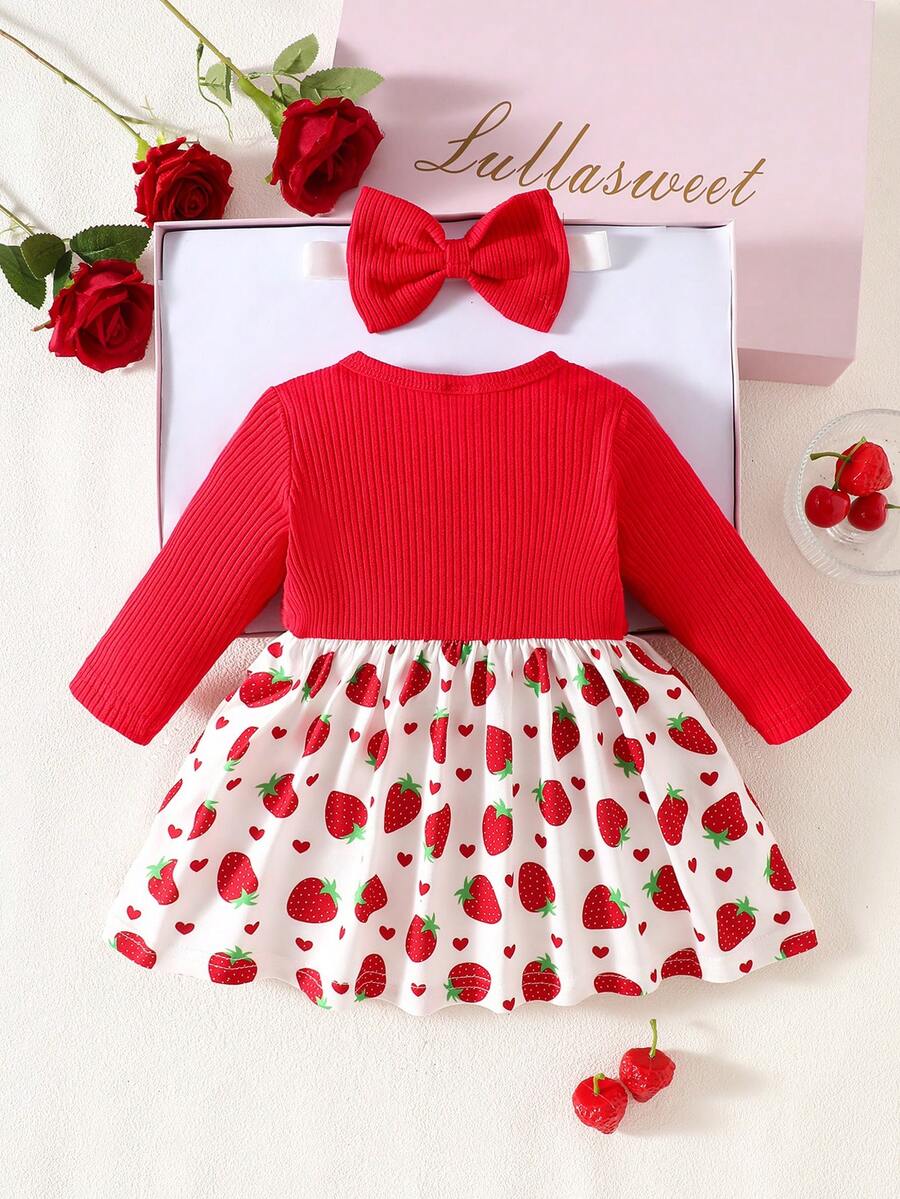 Baby Girl Floral Patchwork Dress & Headband Set - Sweet Pink Autumn Outfit