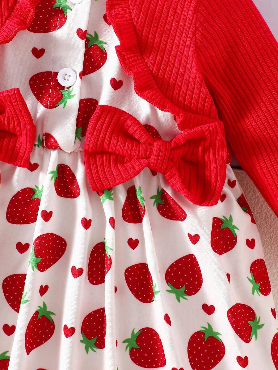 Baby Floral Bow Dress and Headband Set for Sweet Autumn and Winter Daily Wear