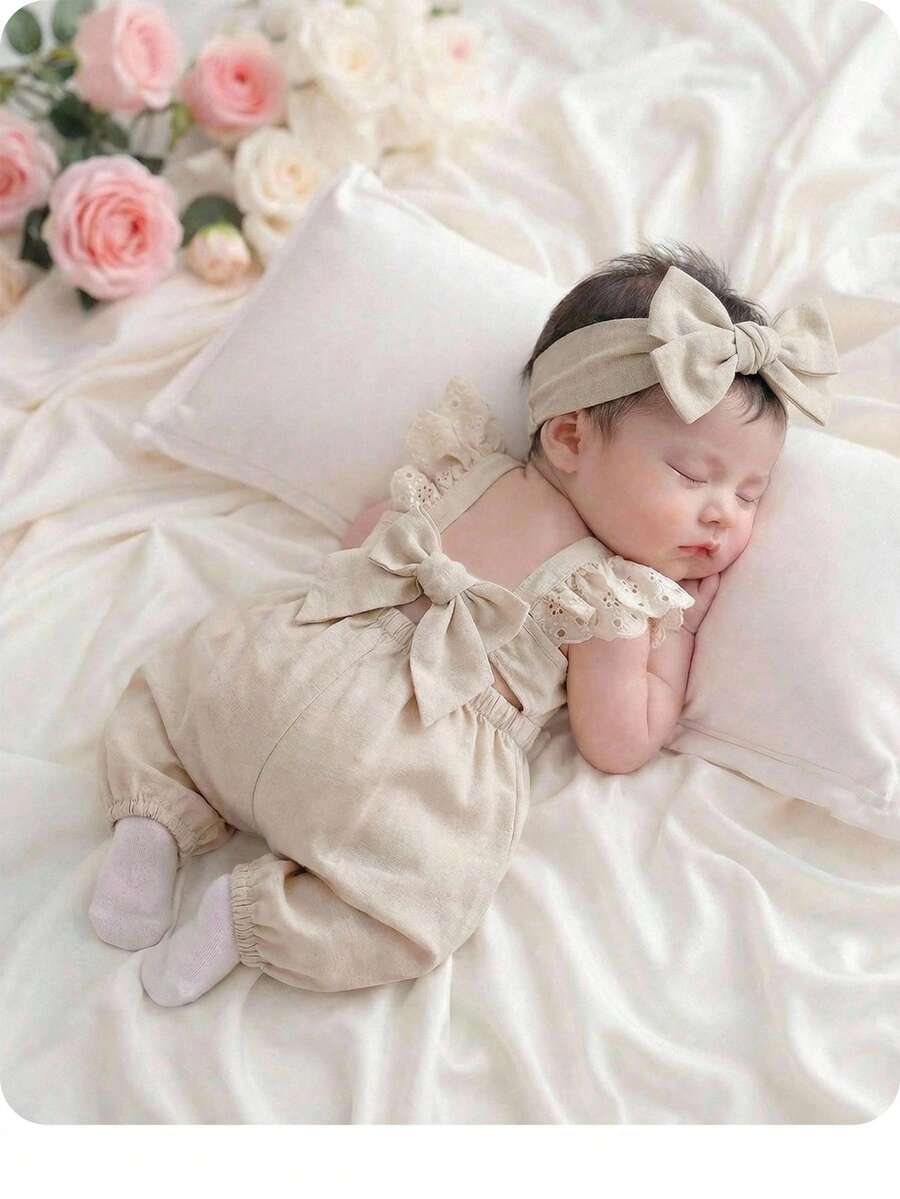 Baby Bow Tie Cap Sleeve Romper for Cute Summer Daily Wear and Outings