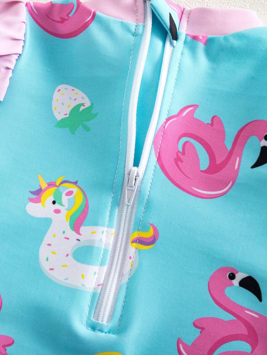 Baby All-Over Print Long Sleeve Swimsuit Set with Matching Sun Protection Hat