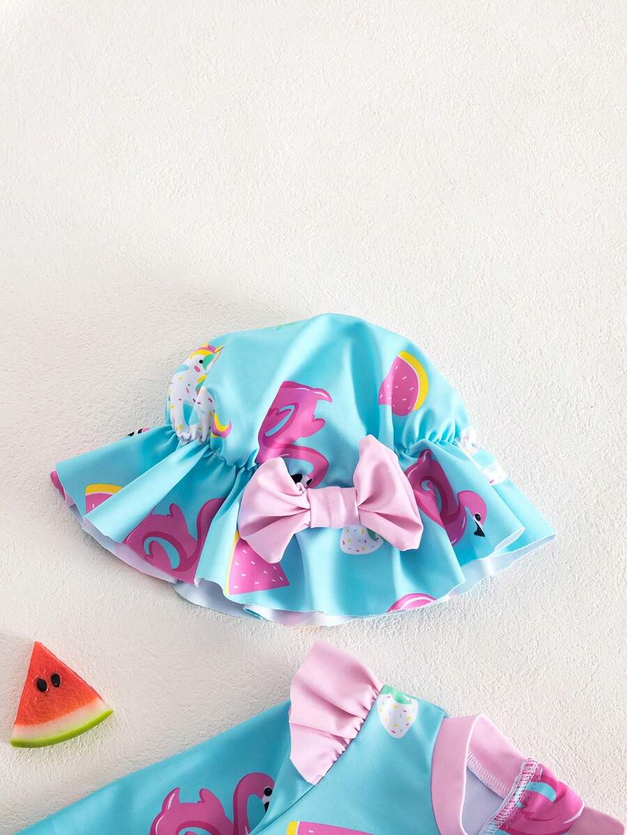 Baby All-Over Print Long Sleeve Swimsuit Set with Matching Sun Protection Hat