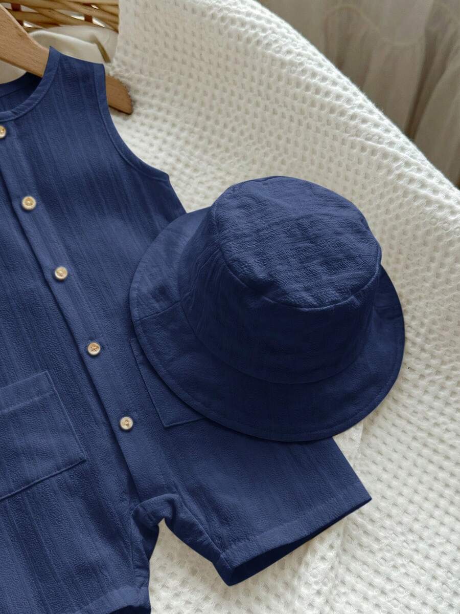 Baby Boy White Sleeveless Romper with Pockets Casual Short Jumpsuit for Everyday Wear