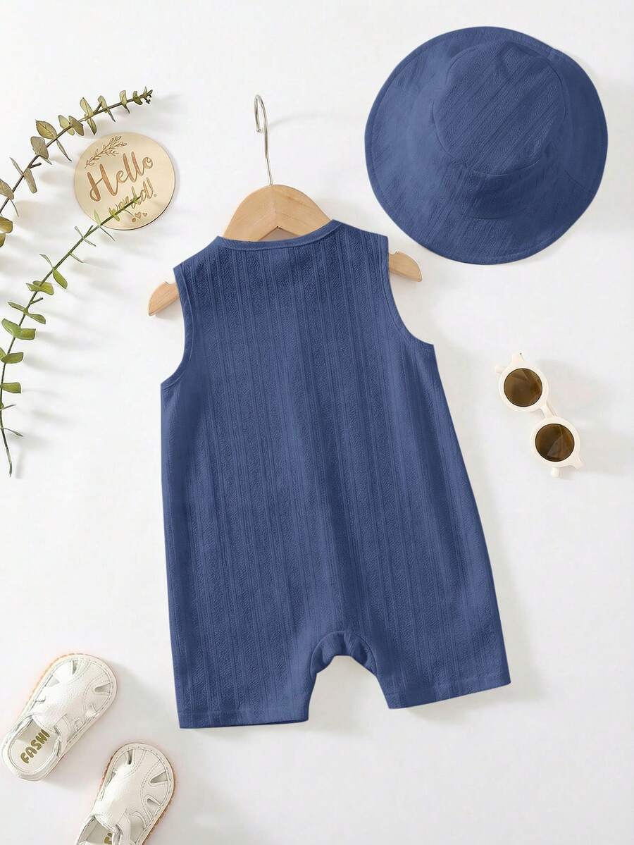 Baby Boy White Sleeveless Romper with Pockets Casual Short Jumpsuit for Everyday Wear