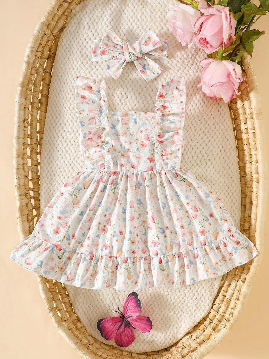 2PCS Baby Strawberry Plaid Dress and Bow Headband Set for Cute Spring and Summer Outings