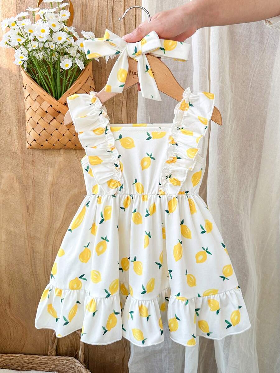 2PCS Baby Strawberry Plaid Dress and Bow Headband Set for Cute Spring and Summer Outings