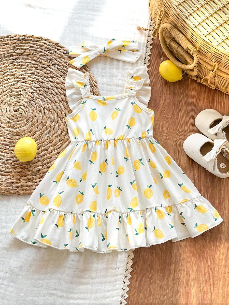 2PCS Baby Strawberry Plaid Dress and Bow Headband Set for Cute Spring and Summer Outings