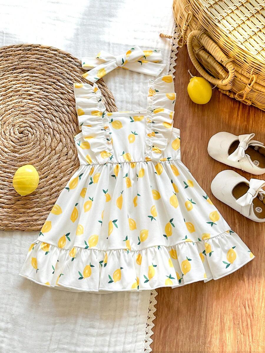 2PCS Baby Strawberry Plaid Dress and Bow Headband Set for Cute Spring and Summer Outings