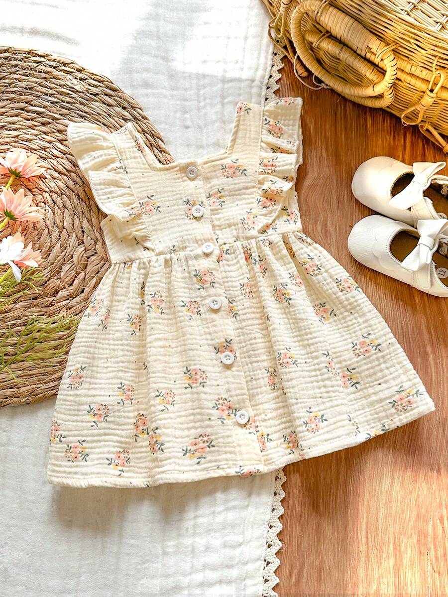 Baby Daisy Print Ruffled Hem Dress for Cute Summer Daily Wear