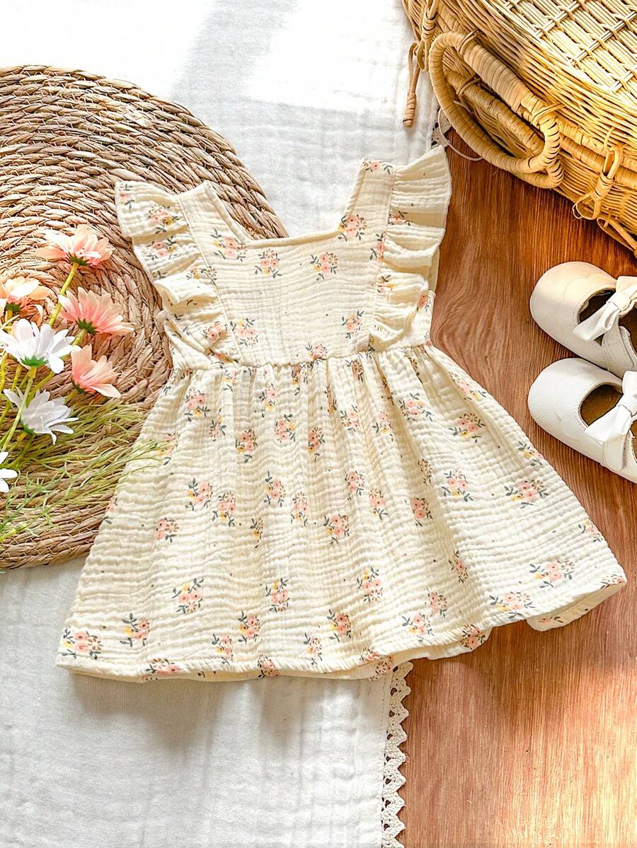 Baby Daisy Print Ruffled Hem Dress for Cute Summer Daily Wear