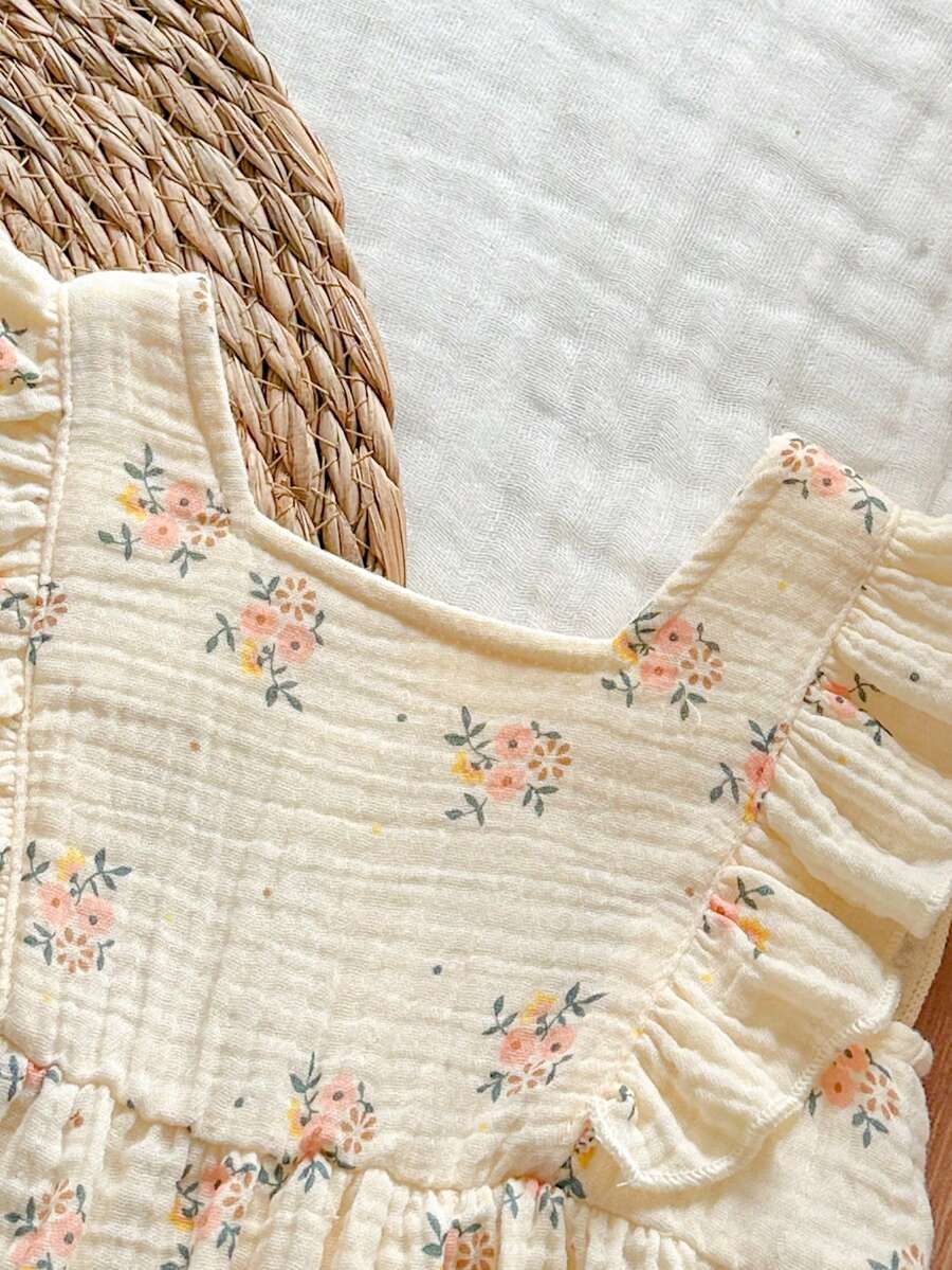 Baby Daisy Print Ruffled Hem Dress for Cute Summer Daily Wear