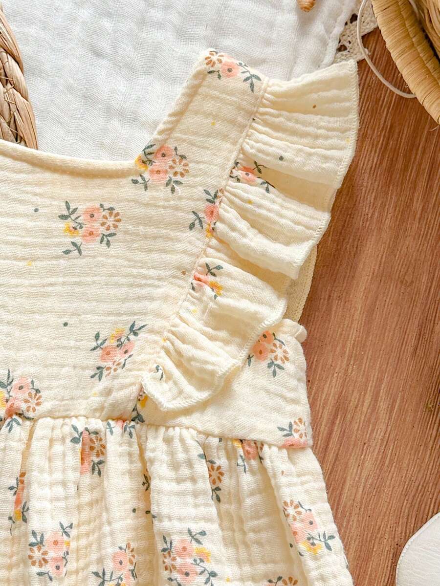 Baby Daisy Print Ruffled Hem Dress for Cute Summer Daily Wear