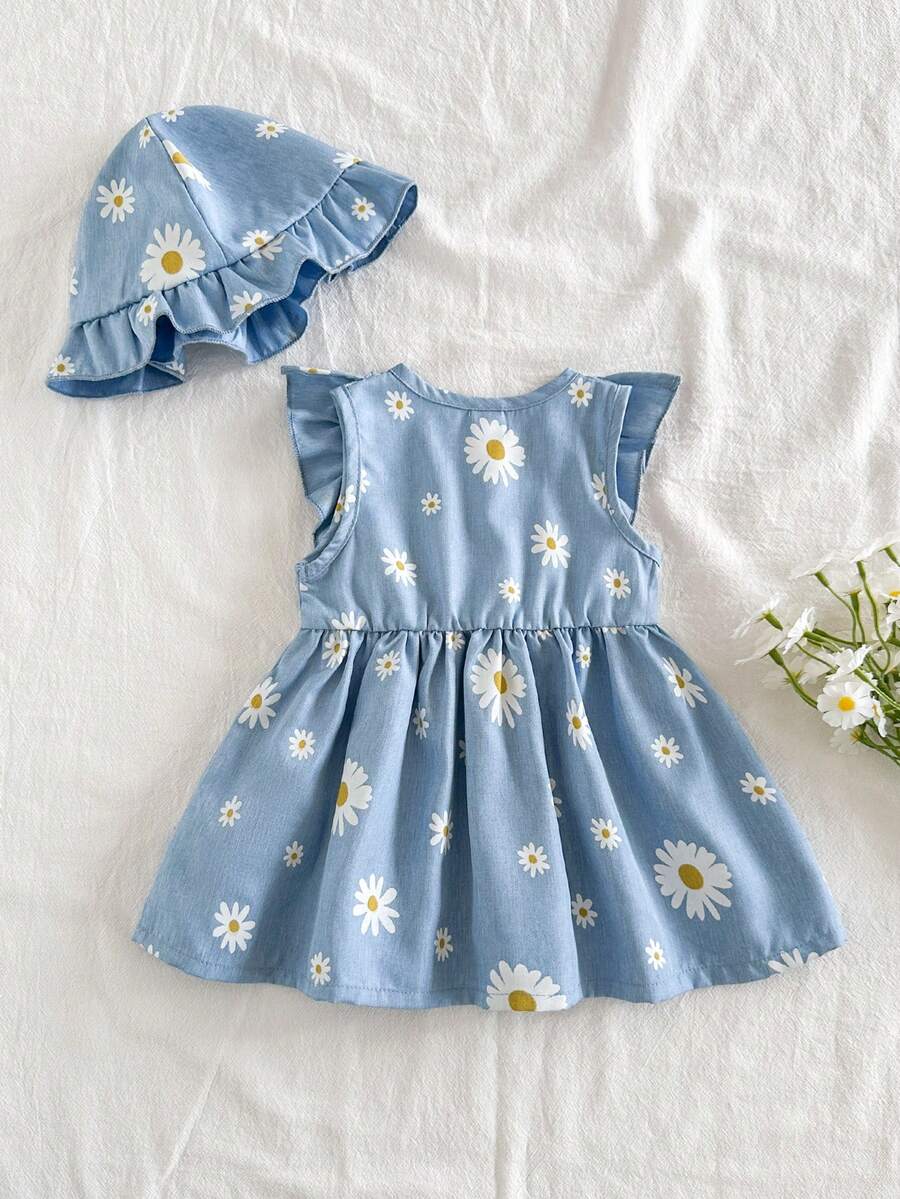 Baby Cherry Print Sleeveless Dress and Red Hat Set for Cute Summer Outings
