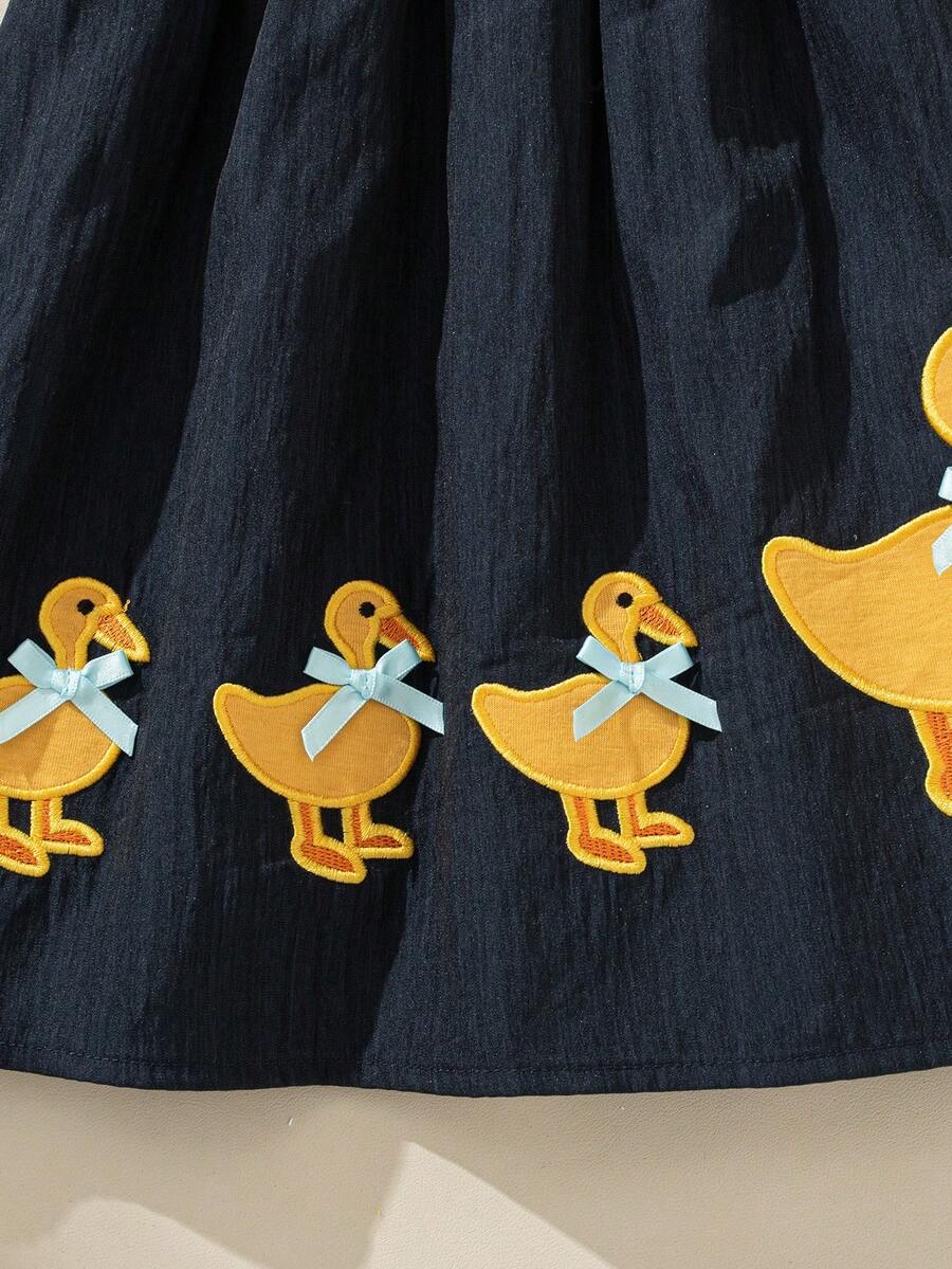 Sleeveless Long Dress with Embroidered Cartoon Duck for Toddler Girls