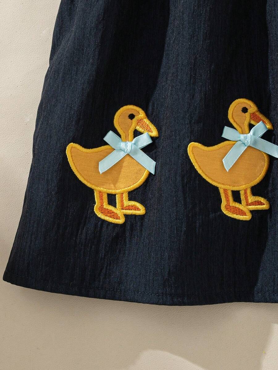Sleeveless Long Dress with Embroidered Cartoon Duck for Toddler Girls