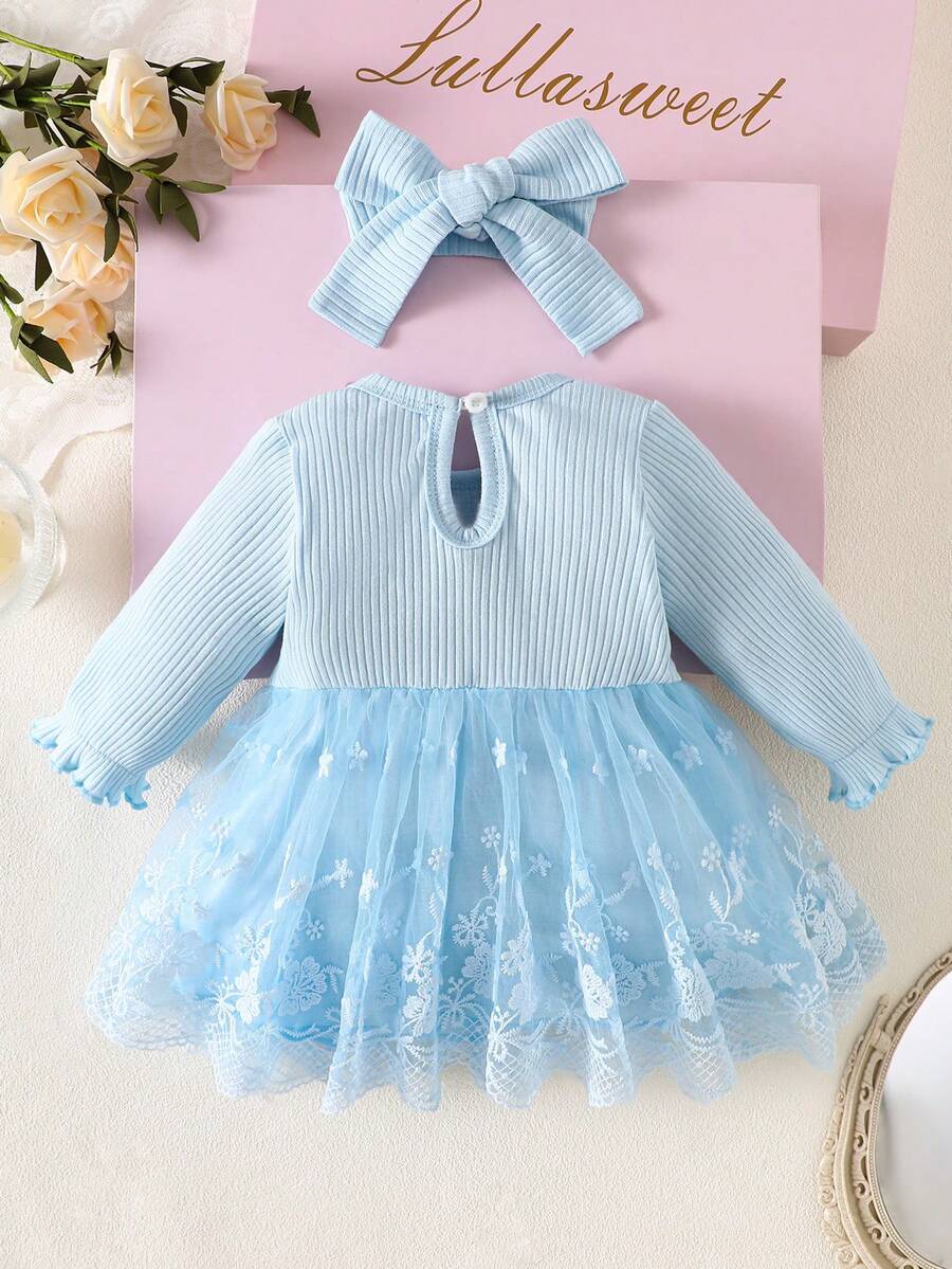 Baby Embroidered Mesh Dress and Headband Set for Elegant Outdoor Photoshoots and Special Occasions
