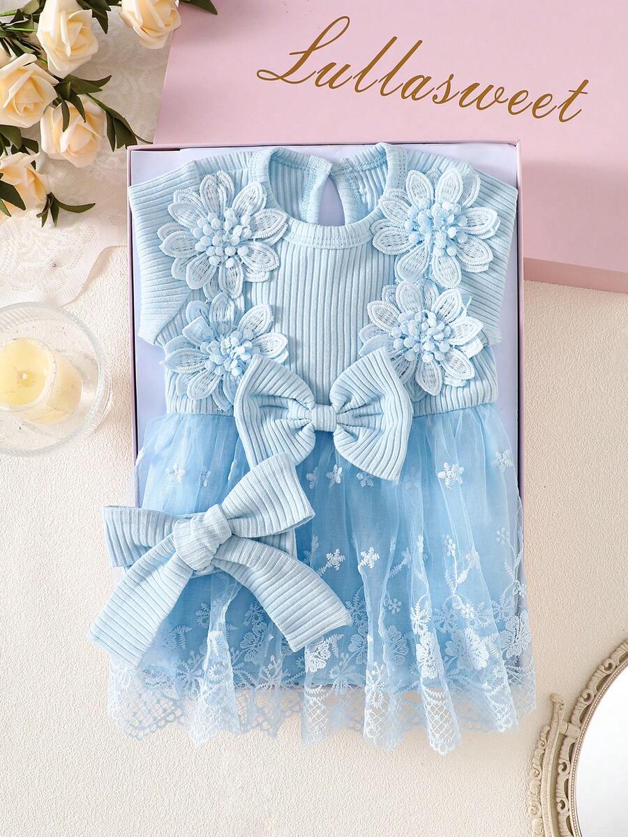 Baby Embroidered Mesh Dress and Headband Set for Elegant Outdoor Photoshoots and Special Occasions