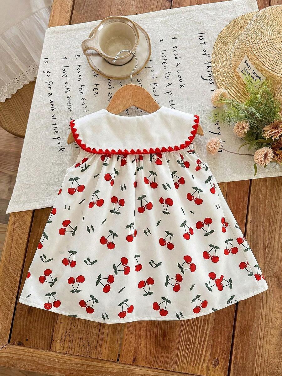 Ruffle Collar Floral Print Sleeveless Dress for Baby Girls