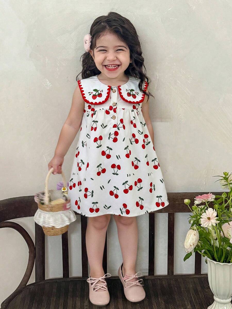 Ruffle Collar Floral Print Sleeveless Dress for Baby Girls