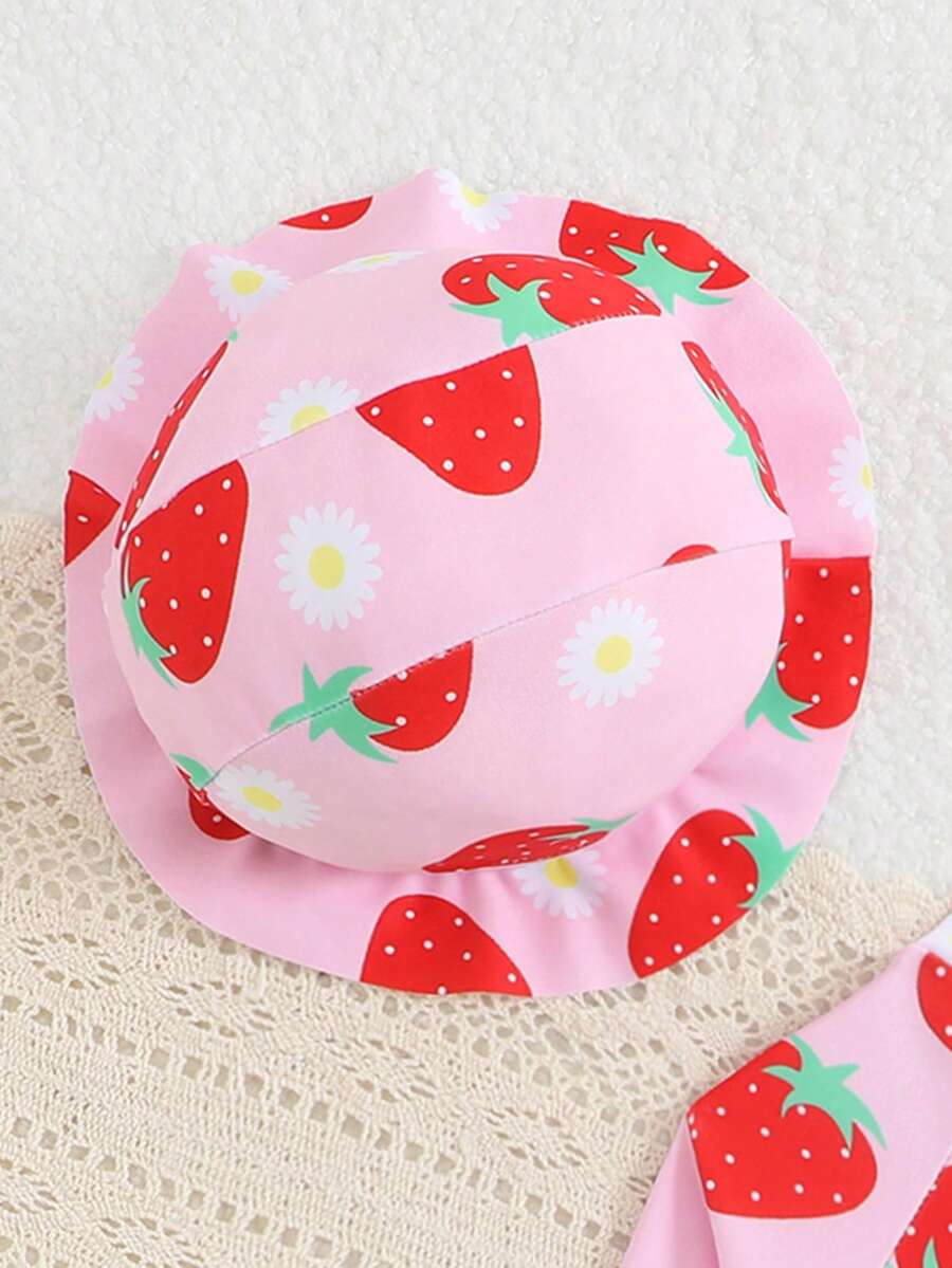 Baby Bow Print Long Sleeve One-Piece Swimsuit Set with Matching Swim Cap