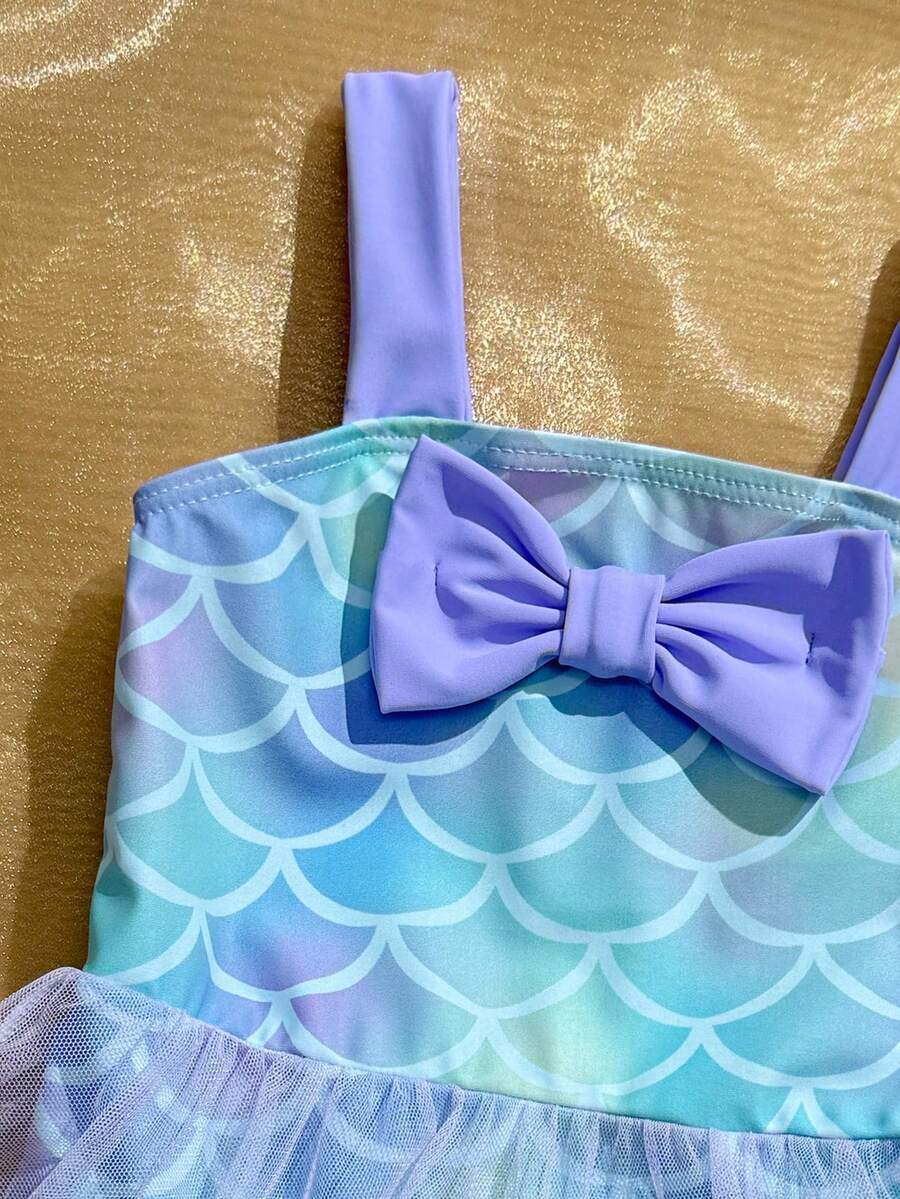 Baby Girls Mermaid Fish Scale One Piece Swimsuit Cute Ocean Princess Beachwear