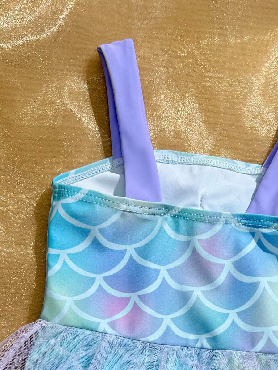 Baby Girls Mermaid Fish Scale One Piece Swimsuit Cute Ocean Princess Beachwear