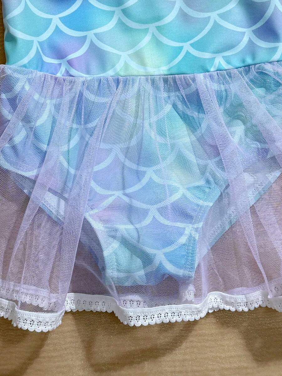 Baby Girls Mermaid Fish Scale One Piece Swimsuit Cute Ocean Princess Beachwear