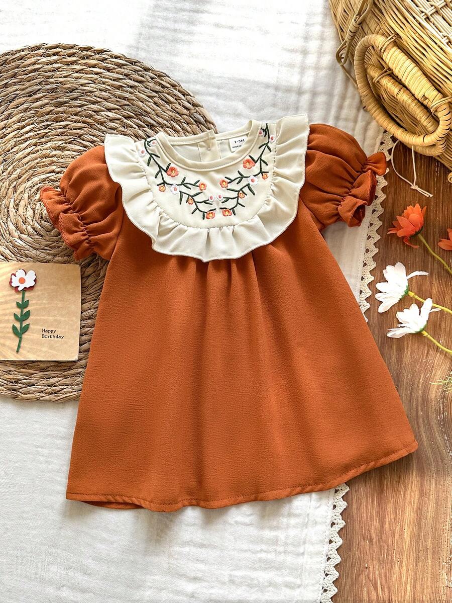 Baby Embroidered Puff Sleeve Dress for Cute Summer Outings and Photoshoots