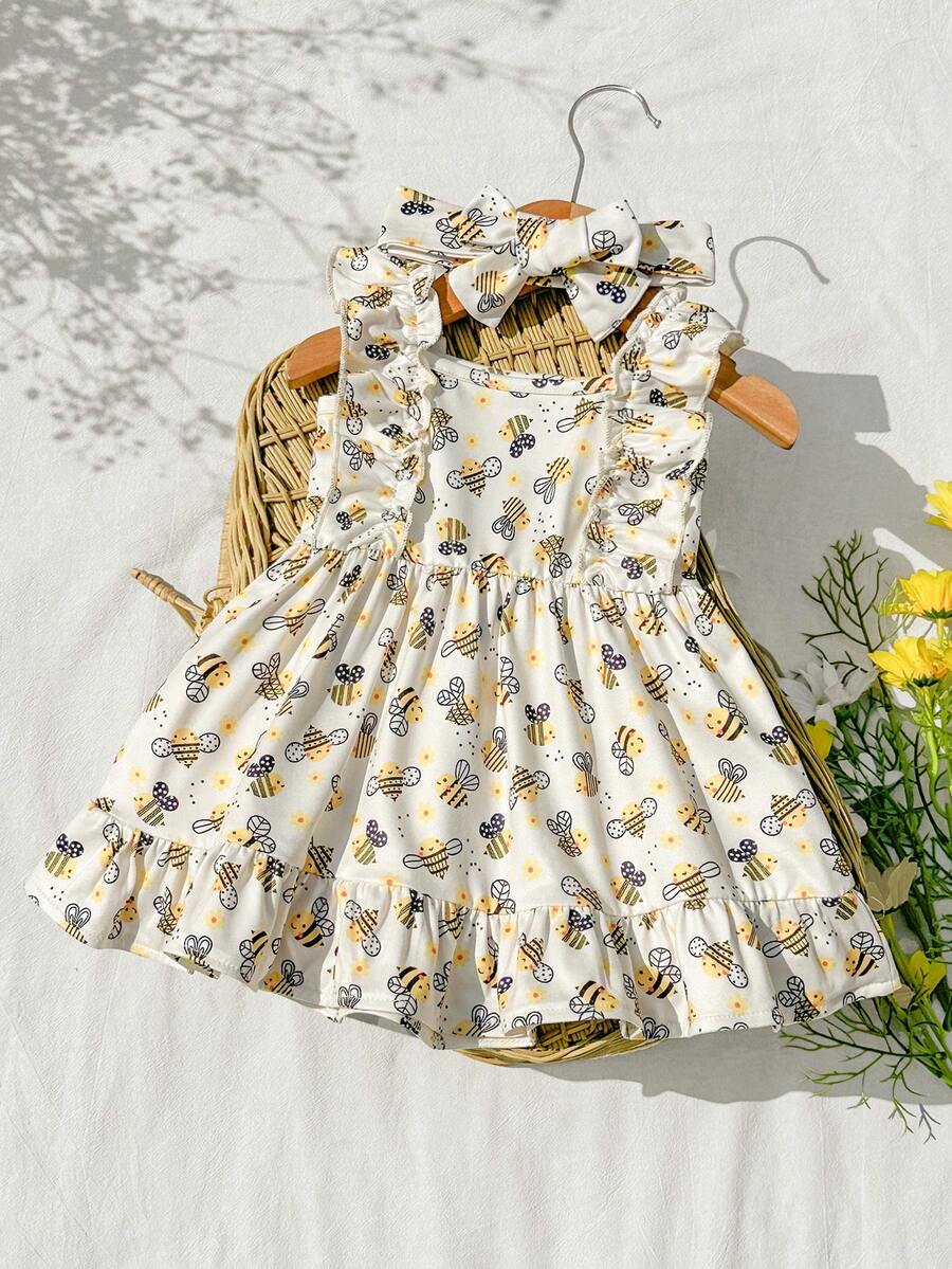 2PCS Baby Strawberry Plaid Dress and Bow Headband Set for Cute Spring and Summer Outings