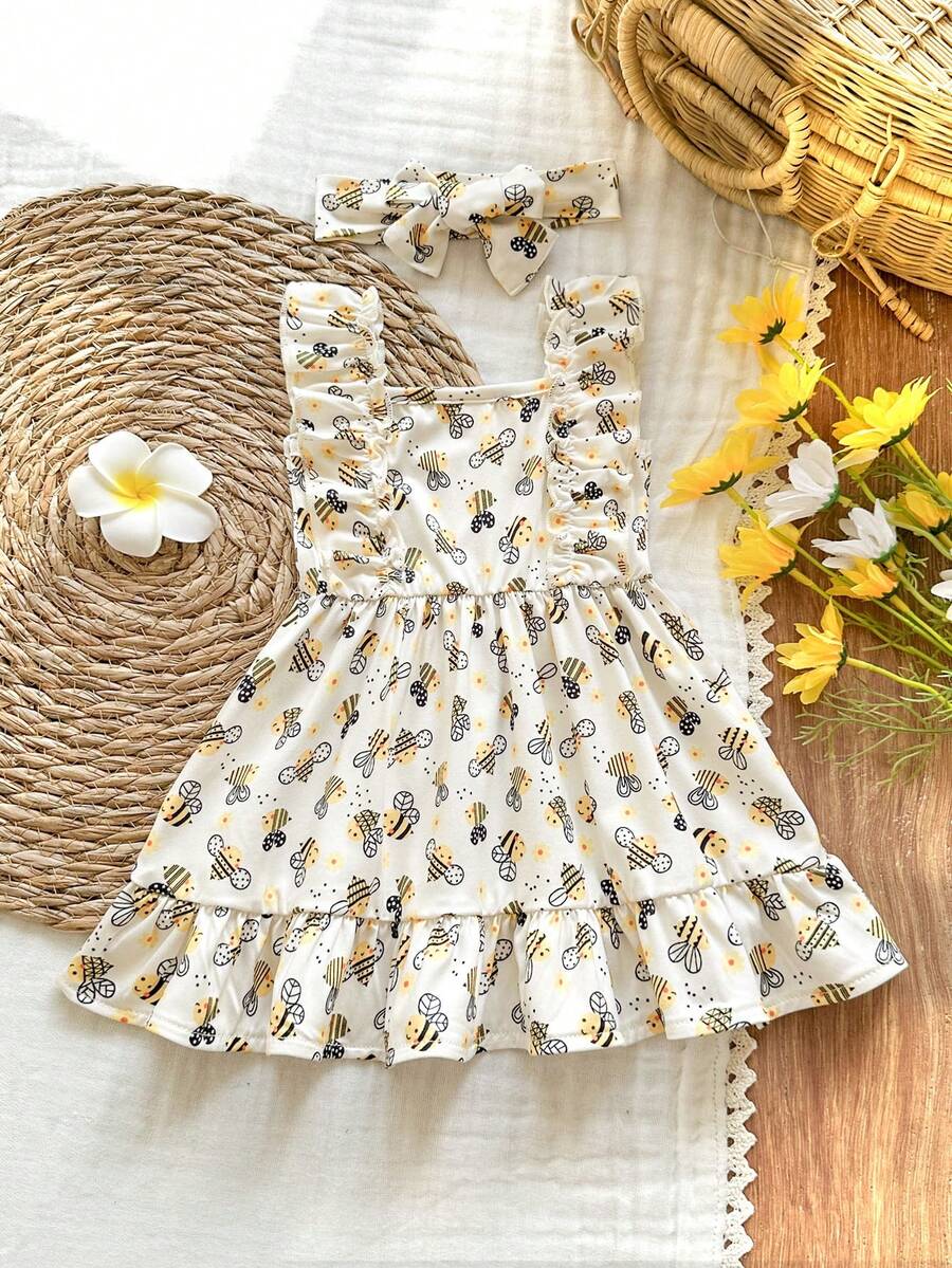 2PCS Baby Strawberry Plaid Dress and Bow Headband Set for Cute Spring and Summer Outings