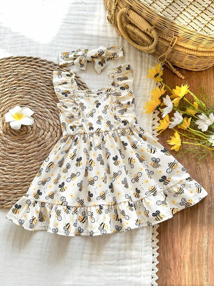 2PCS Baby Strawberry Plaid Dress and Bow Headband Set for Cute Spring and Summer Outings