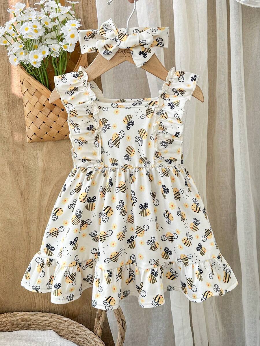 2PCS Baby Strawberry Plaid Dress and Bow Headband Set for Cute Spring and Summer Outings