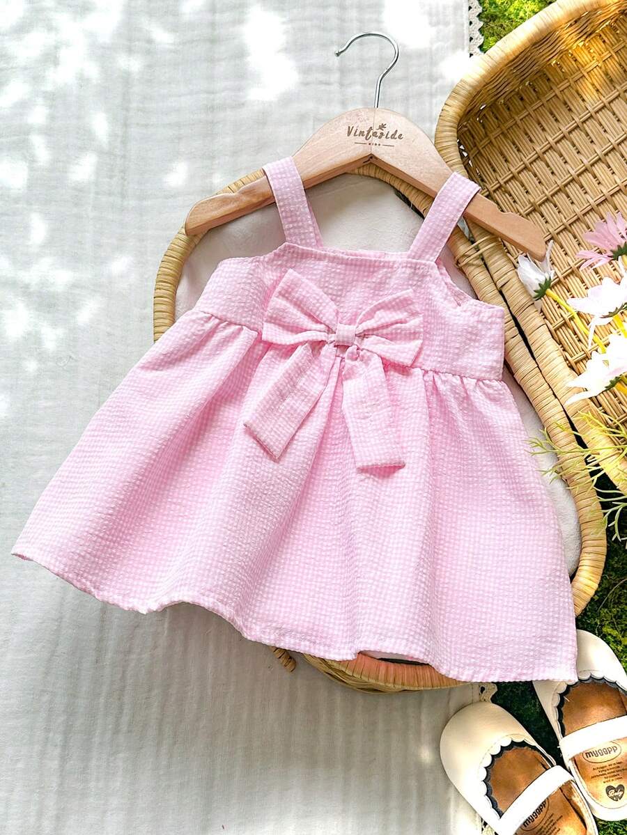 Baby Stripe Print Bow Front Cami Dress for Cute Summer Daily Wear