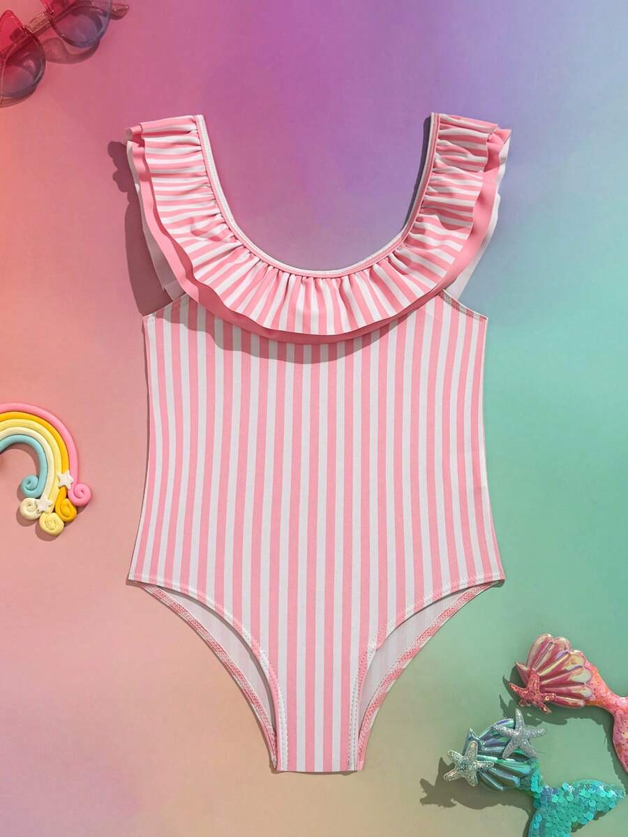 Little Girls Floral And Stripe Print Swimwear Fashion Summer Pool Outfit