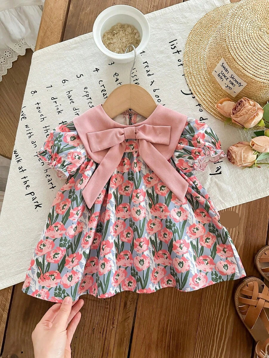 Baby Floral Cartoon Print Dress for Cute Summer Daily Wear and Outings