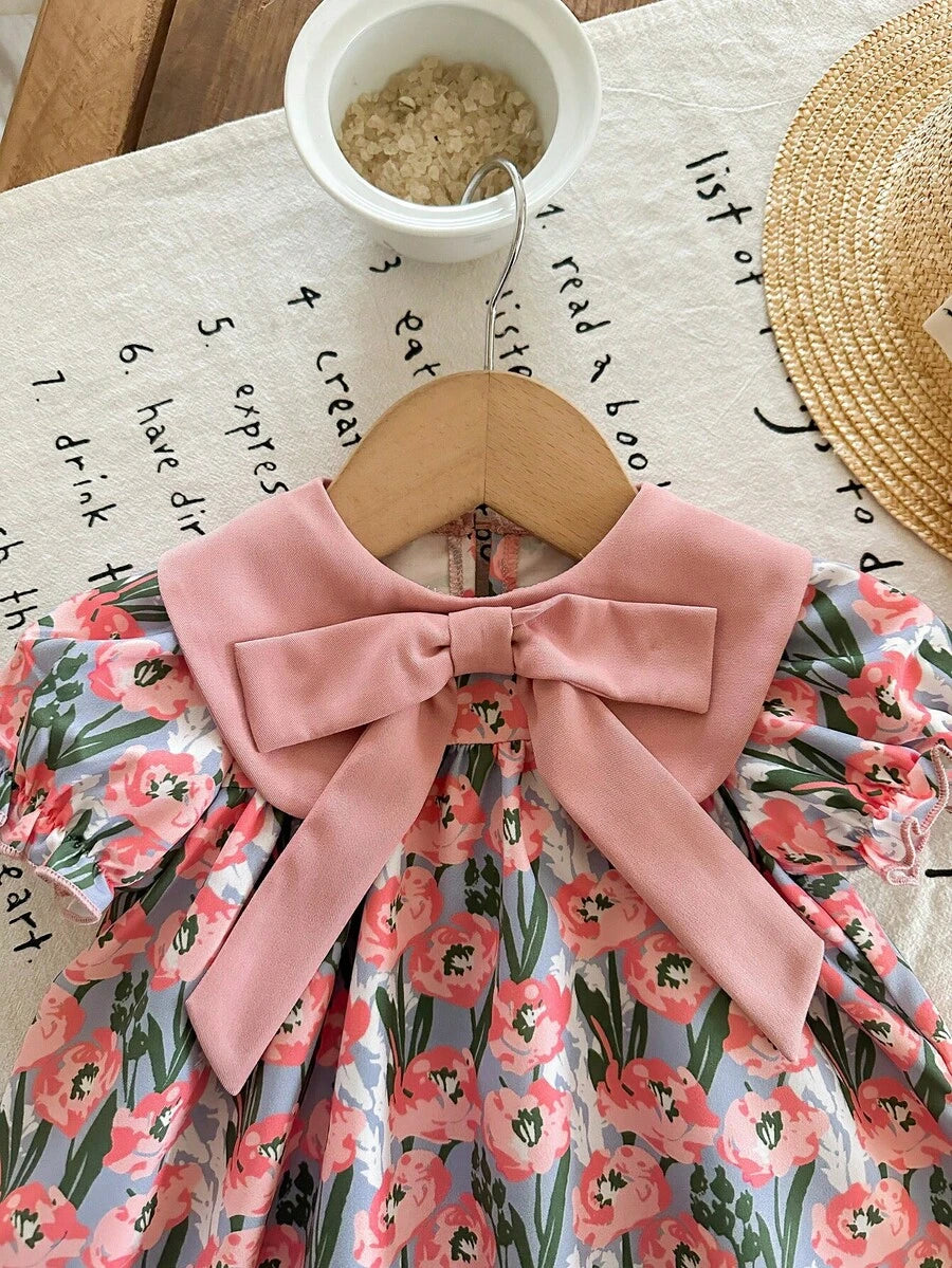Baby Floral Cartoon Print Dress for Cute Summer Daily Wear and Outings