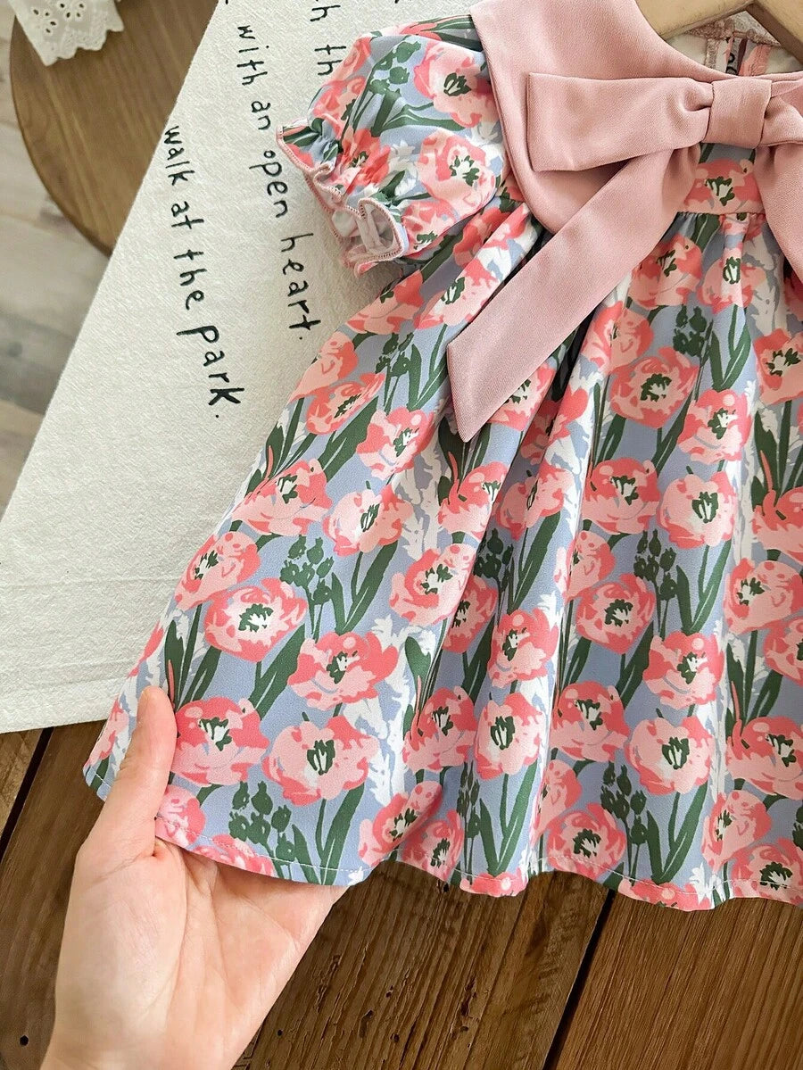 Baby Floral Cartoon Print Dress for Cute Summer Daily Wear and Outings