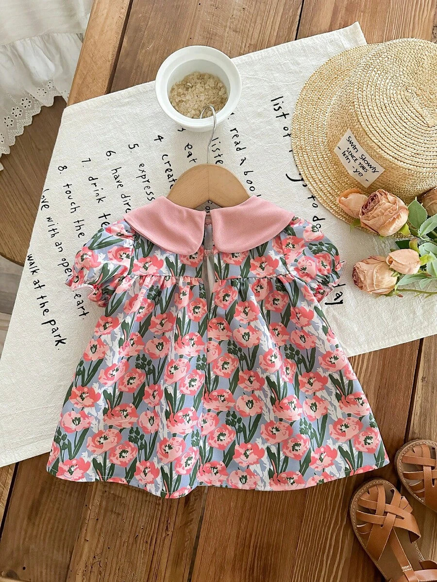 Baby Floral Cartoon Print Dress for Cute Summer Daily Wear and Outings