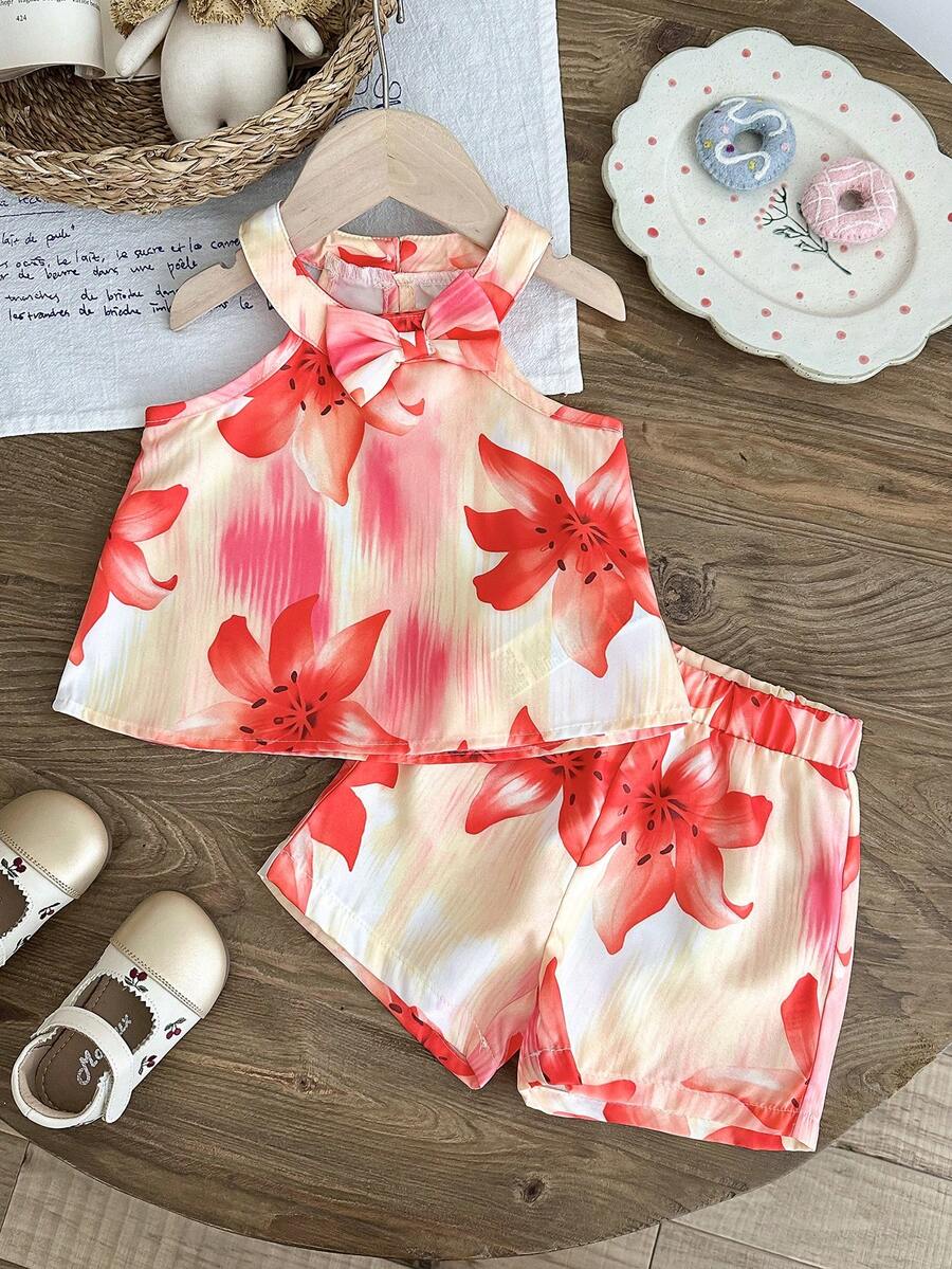 Cute Two Piece Floral Summer Clothing Set For Little Girls Elegant Style