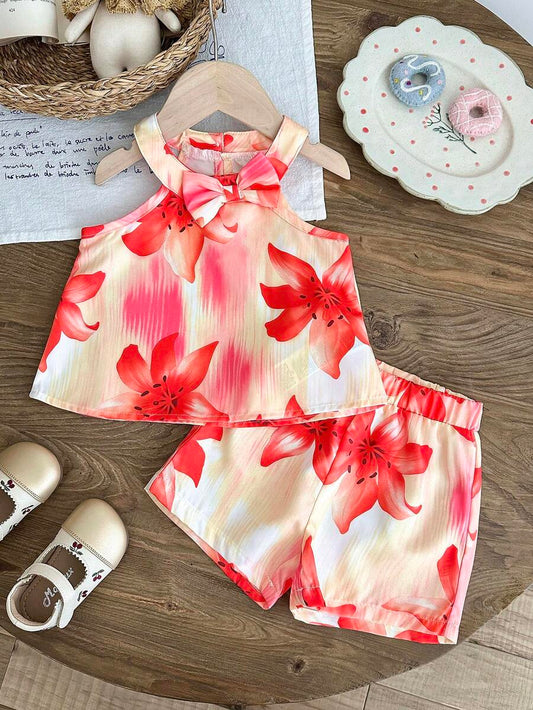 Cute Two Piece Floral Summer Clothing Set For Little Girls Elegant Style