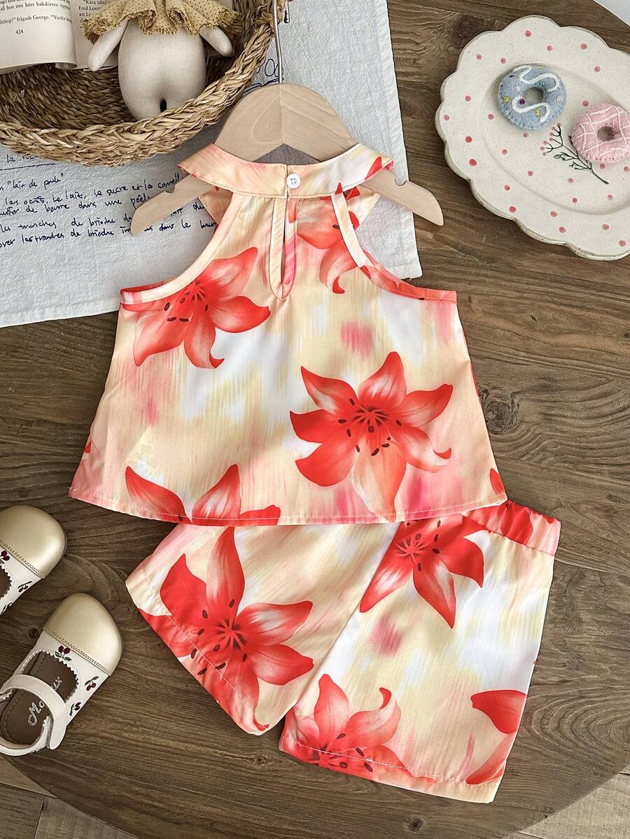 Cute Two Piece Floral Summer Clothing Set For Little Girls Elegant Style