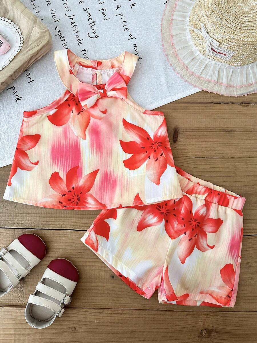 Cute Two Piece Floral Summer Clothing Set For Little Girls Elegant Style