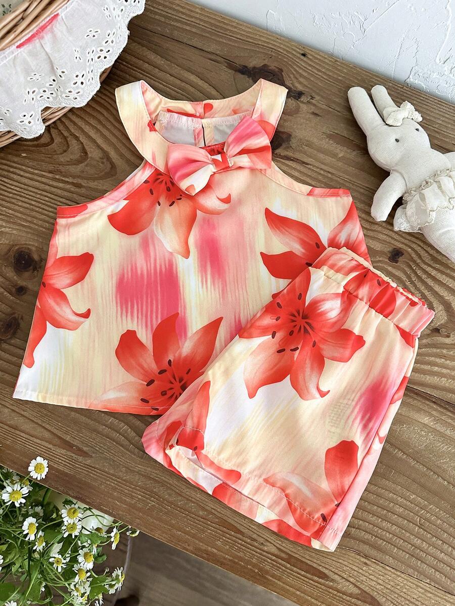 Cute Two Piece Floral Summer Clothing Set For Little Girls Elegant Style