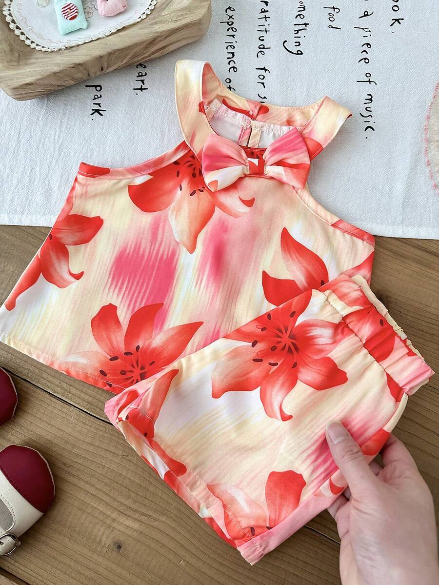 Cute Two Piece Floral Summer Clothing Set For Little Girls Elegant Style