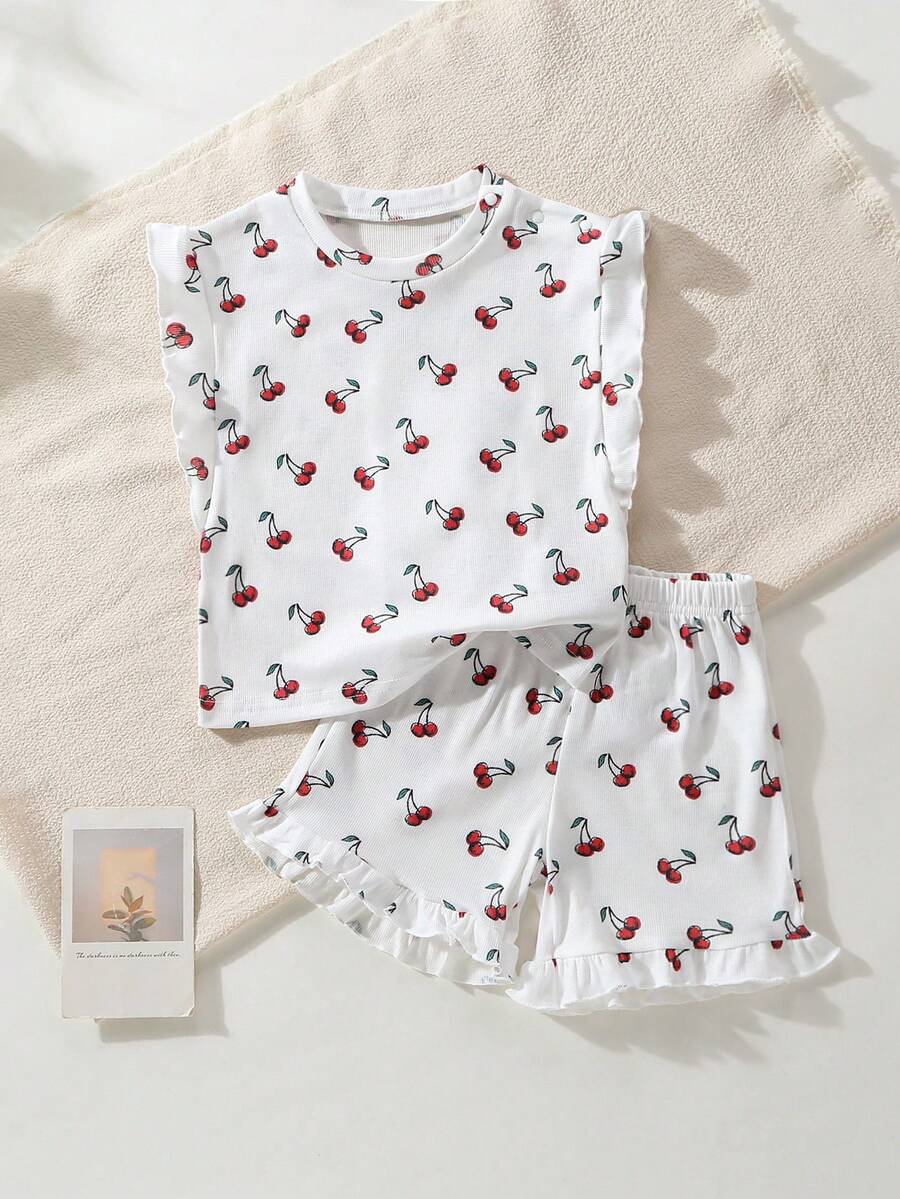 Baby Girl Black & White Striped Ruffle Sleeve T-Shirt & Shorts Set