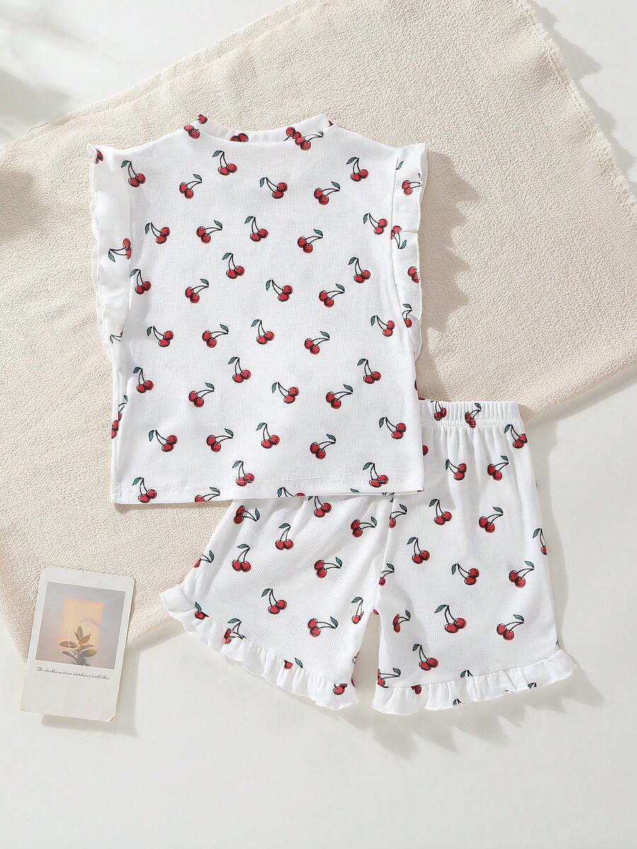 Baby Girl Black & White Striped Ruffle Sleeve T-Shirt & Shorts Set