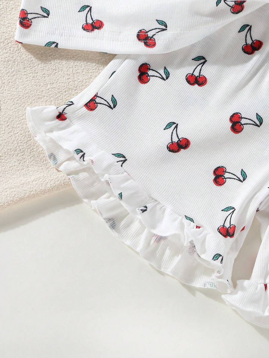 Baby Girl Black & White Striped Ruffle Sleeve T-Shirt & Shorts Set